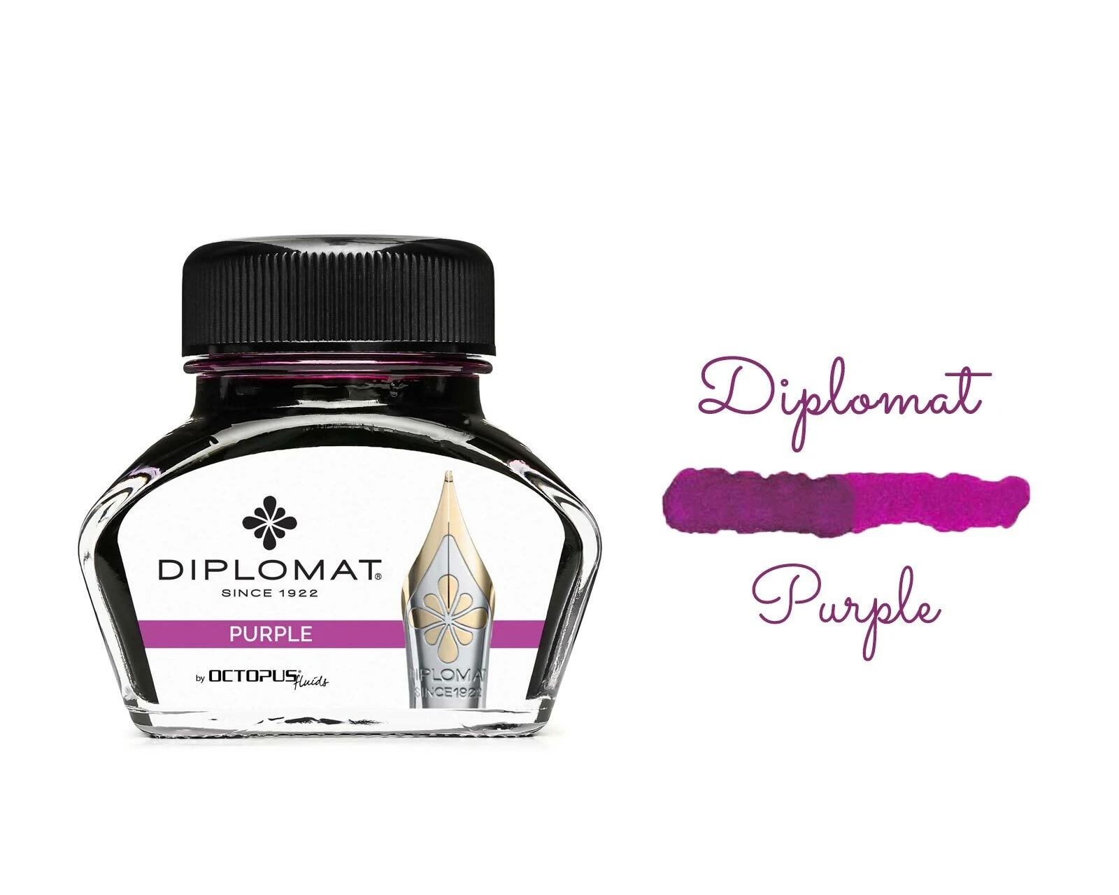 Diplomat Octopus Fountain Pen Ink Bottle, 30ml, Purple 1 Diplomat Octopus Fountain Pen Ink Bottle, 30ml, Purple